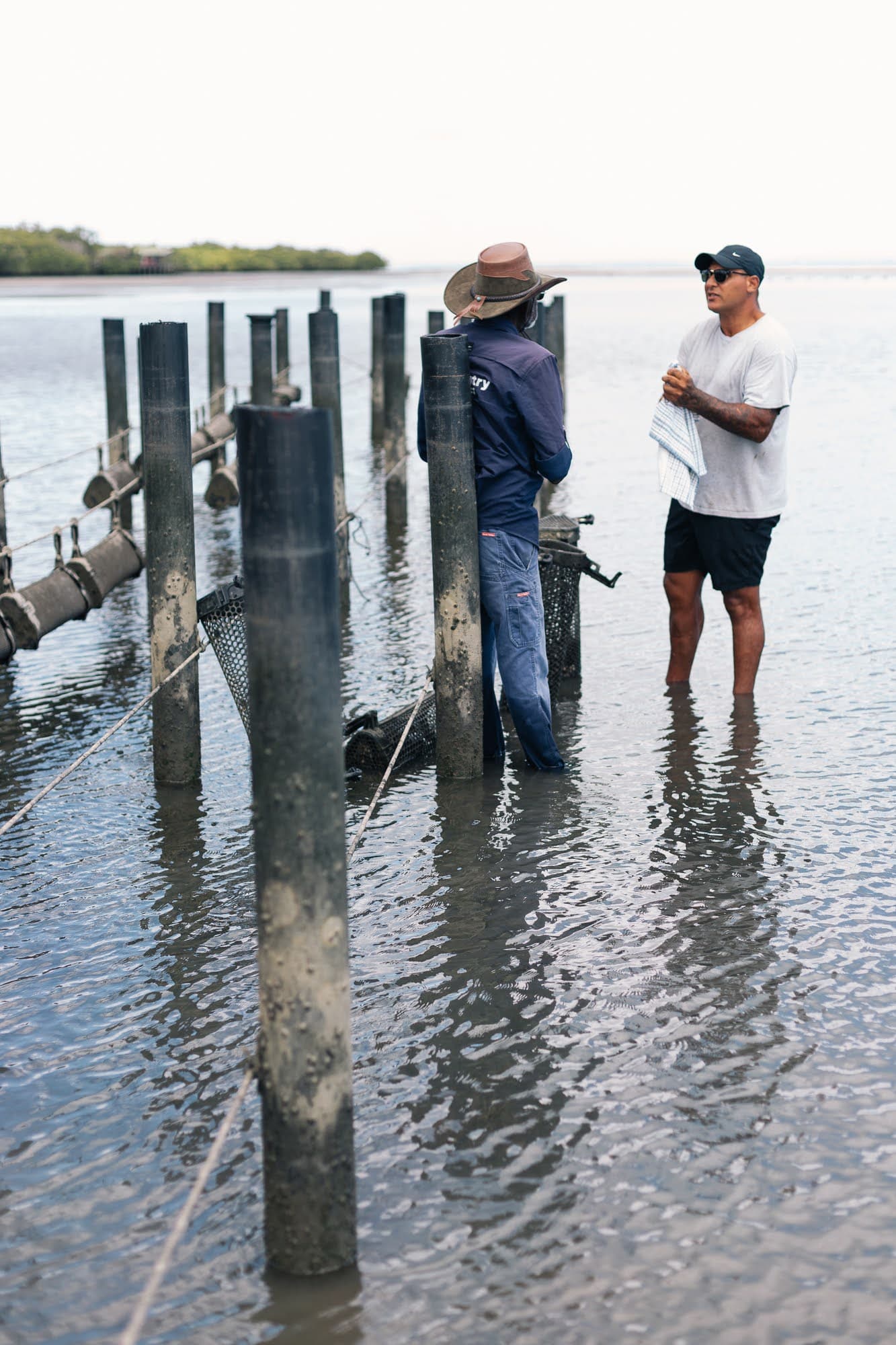 Working between oyster lease poles